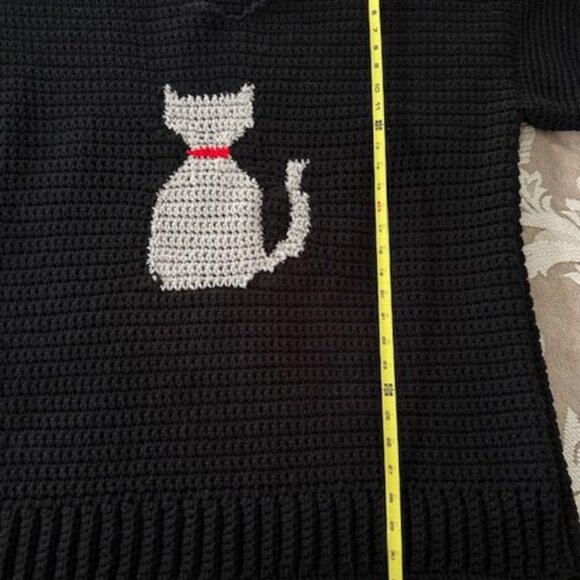 Crocheted Womens Chunky Black Cat Sweater Experiment New Handmade Pullover 3X - Picture 12 of 15